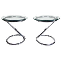 Pair of Midcentury Cantilever Chrome End Tables