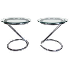 Vintage Pair of Midcentury Cantilever Chrome End Tables