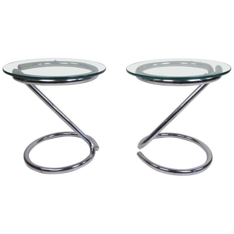 Pair of Midcentury Cantilever Chrome End Tables For Sale