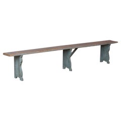 Long Antique Swedish Country Pine Bench Painted Gray