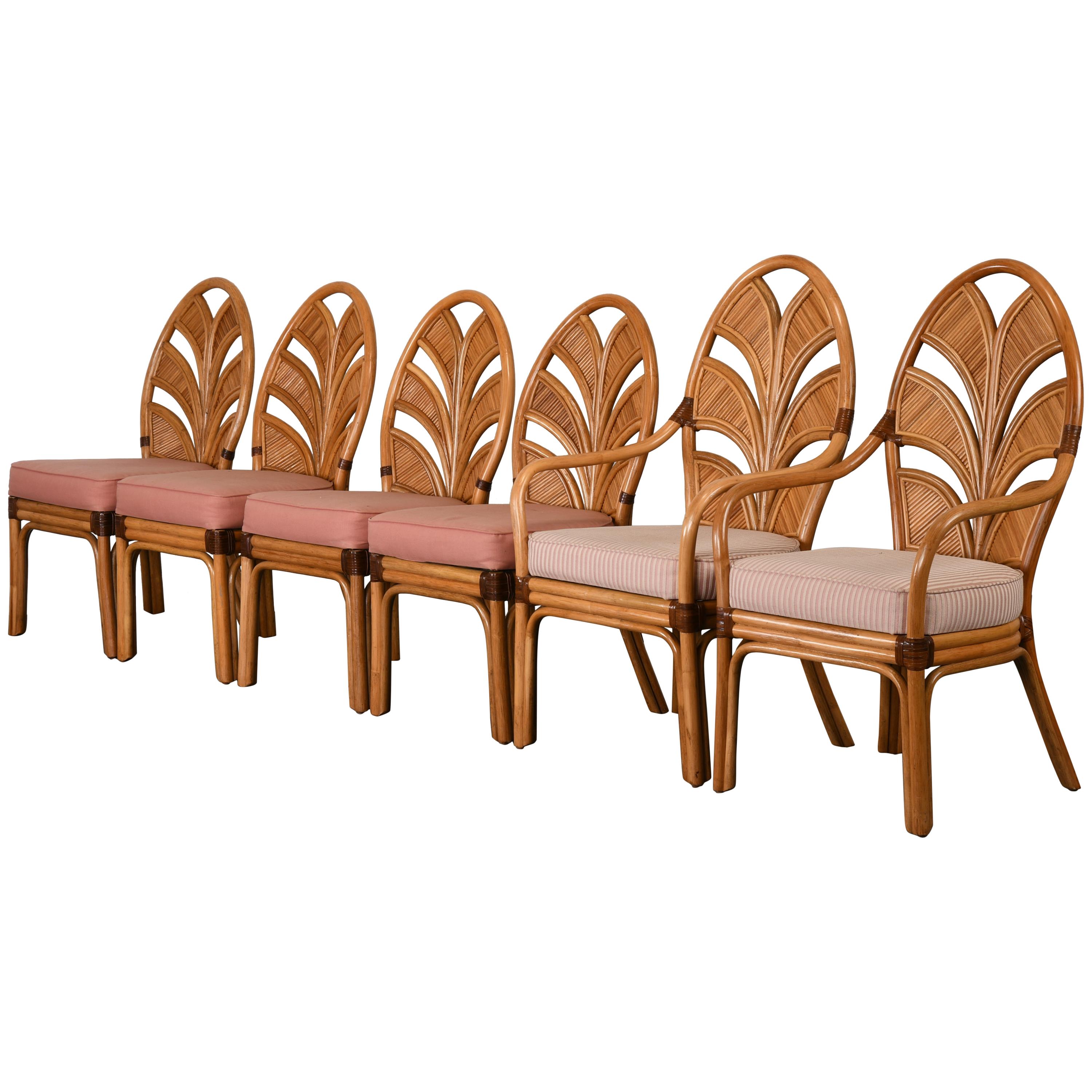 Set of Six Mid-Century Modern Rattan Dining Chairs, 1970s