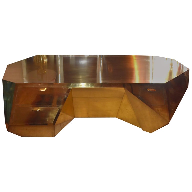 Sculptural Rock Design Brass Desk at 1stDibs