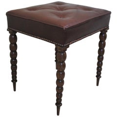 Regency Rosewood Bobbin Foot Stool with Leather Seat, circa 1830