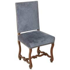 Antique 19th Century French Hand Carved Walnut Fluted Mutton Leg Side Chair, Desk Chair