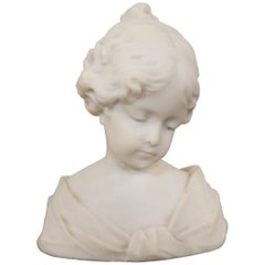 Retro Small Alabaster Bust of a Young Girl from France