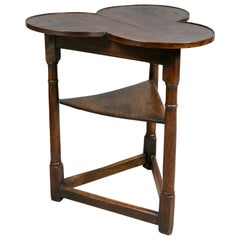 Antique English Oak Clover Shaped Cricket Table