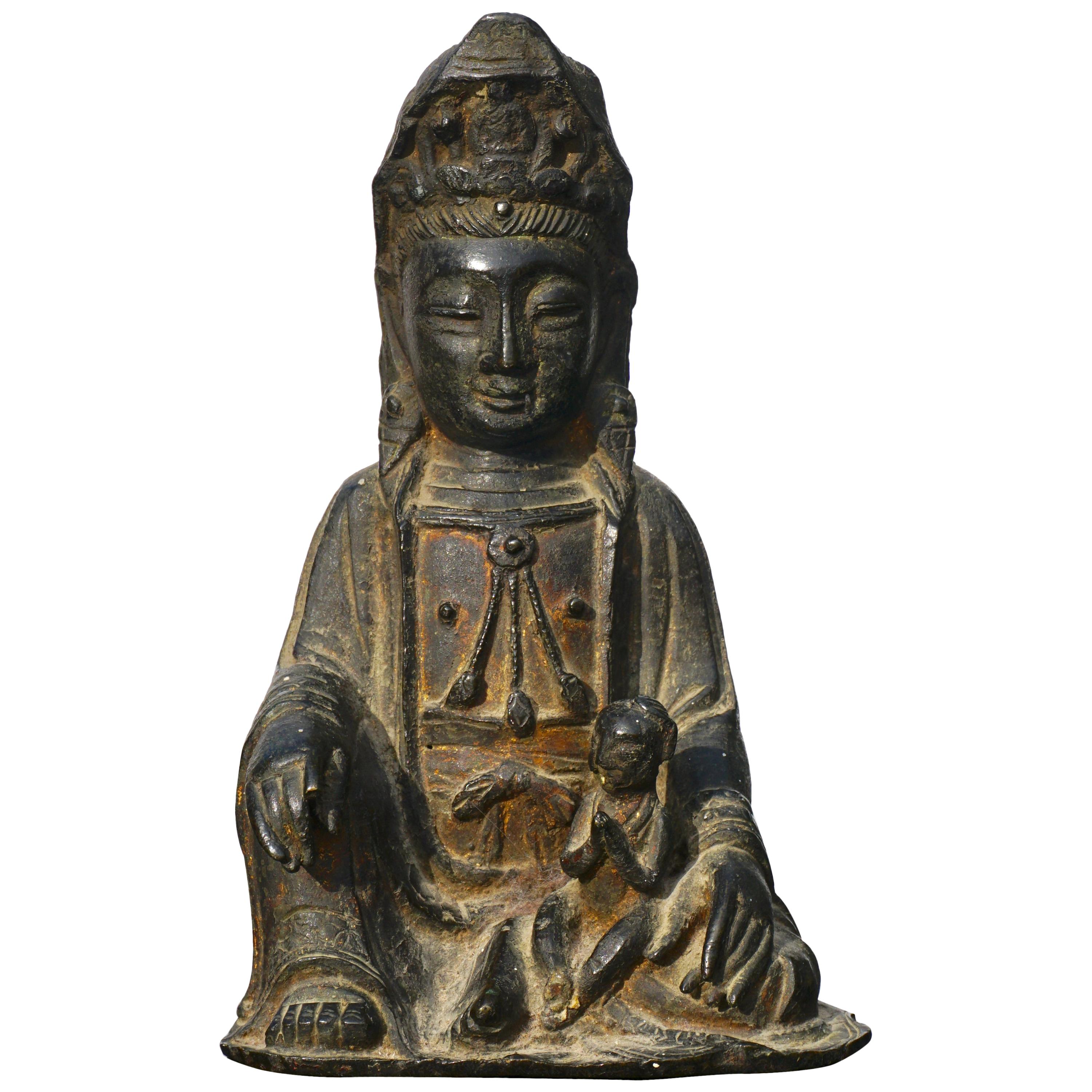Ming Dynasty Gilt Lacquered Bronze Songzi Guanyin