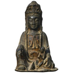 Antique Ming Dynasty Gilt Lacquered Bronze Songzi Guanyin