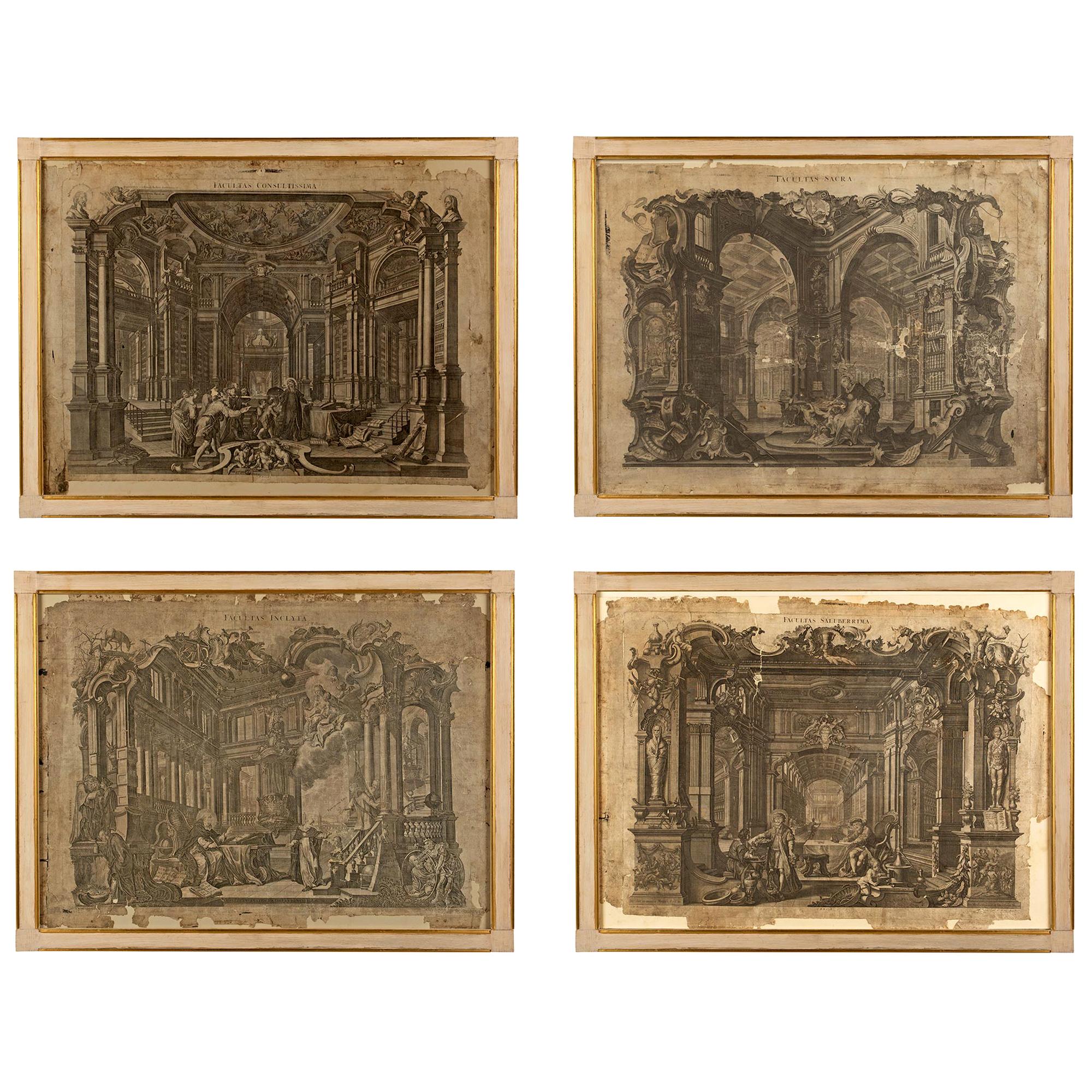 Set of Four Antique Engravings in Reverse Painted Frames For Sale at