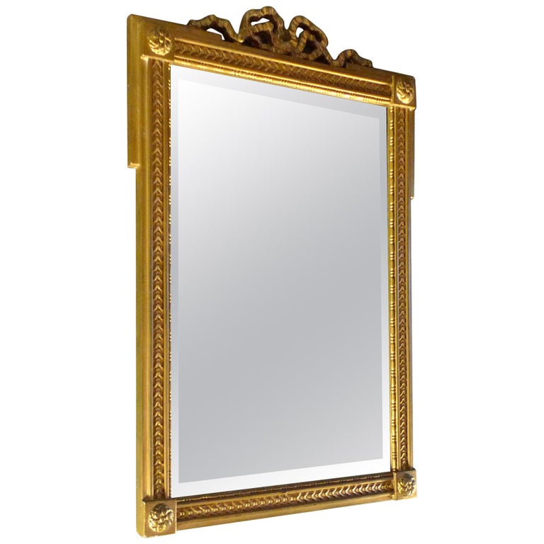 French Midcentury Small Gold Painted Frame With Beveled Mirror Glass