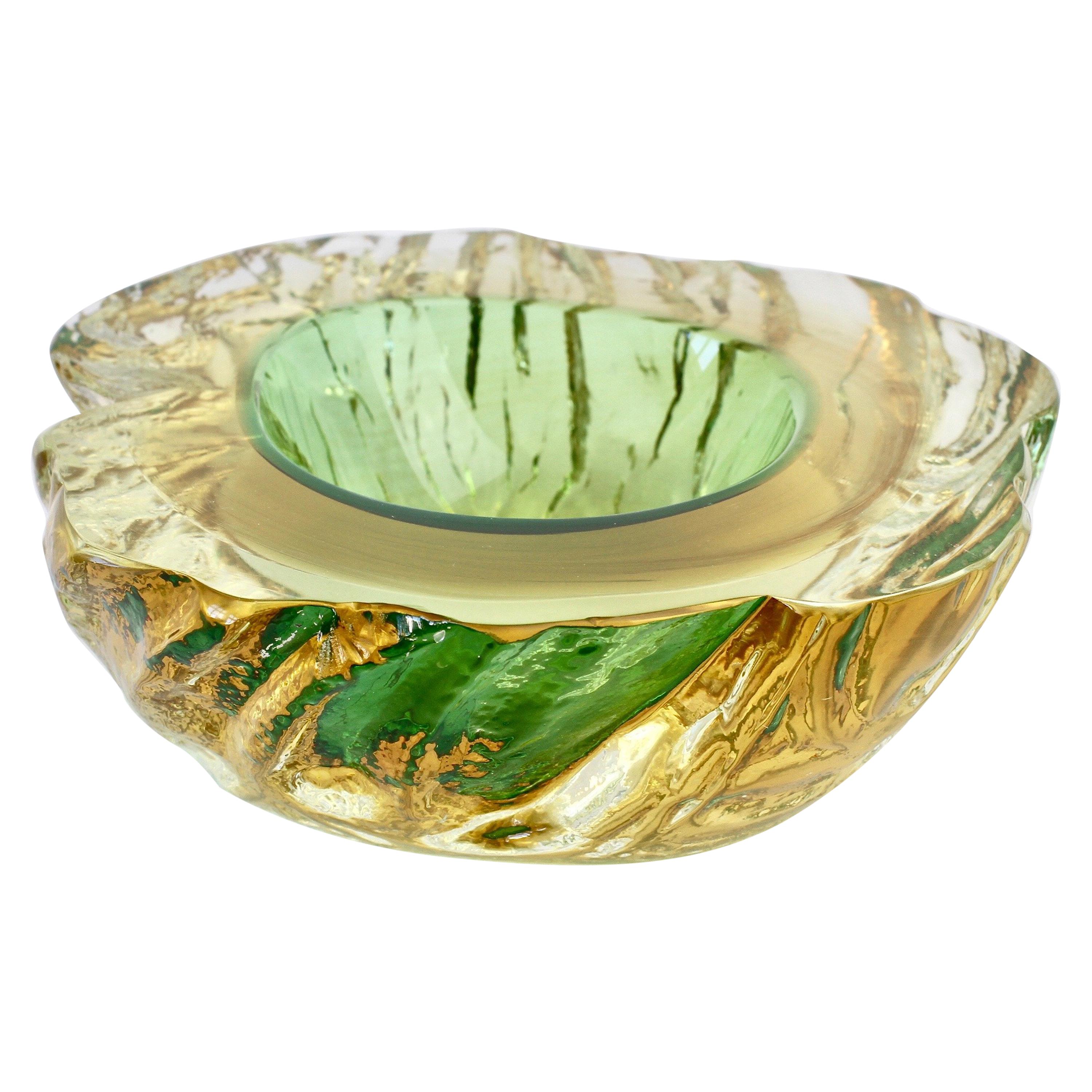 Maurizio Albarelli Attributed Italian Yellow & Green Textured Murano Glass Bowl