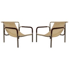 Pair of Midcentury Chrome Frame Lounge Chairs