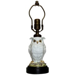 Lampe à huile chouette en céramique française:: vers 1880