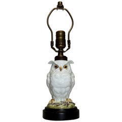 French Ceramic Owl Oil Lamp, circa 1880