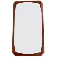 Italian Carved Faceted Walnut Framed Wood Wall Mirror Attributed to Ico Parisi