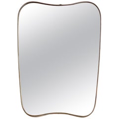 Italian Brass Framed Curved Shield Shape Mirror
