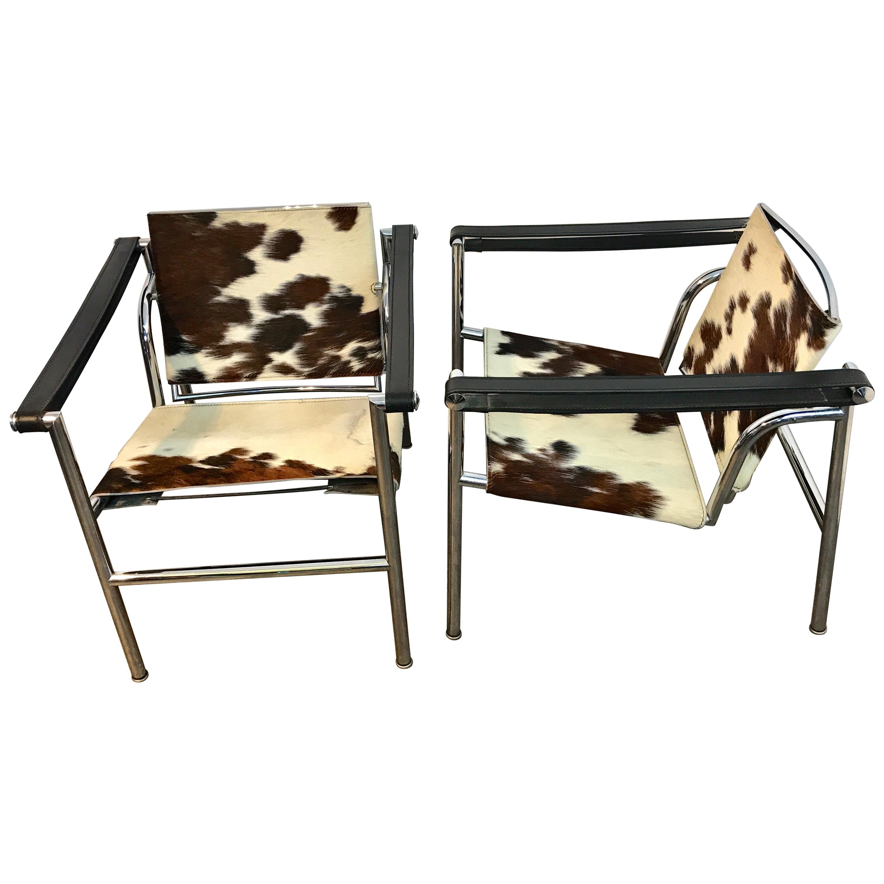 Pair of LC1 Sling Chairs in Cowhide, by Cassina