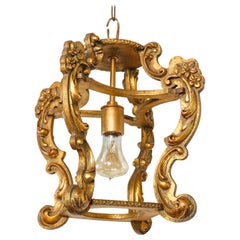 Vintage Hand Carved Giltwood Italian Lantern with floral and scroll design. 