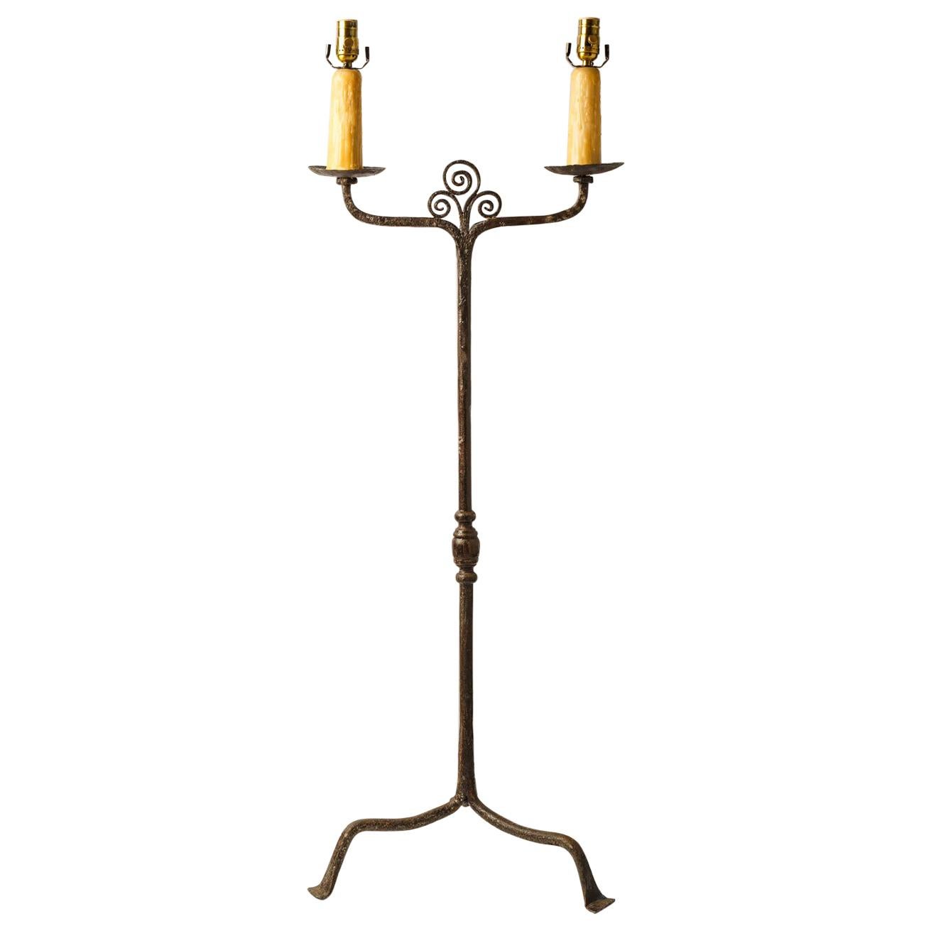 Two-Socket Candle Stand Floor Lamp of Hand-forged iron