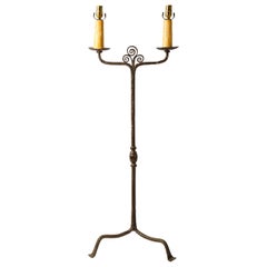 Antique Two-Socket Candle Stand Floor Lamp of Hand-forged iron