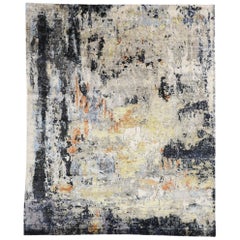 New Contemporary Silk Area Rug with Grunt Art and Abstract Expressionist Style