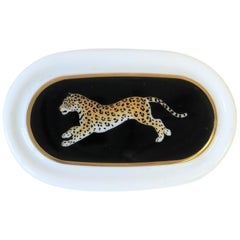 Vintage Black and Gold Leopard Cat Jewelry or Trinket Box, circa 1980s