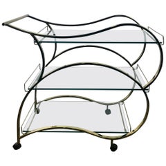Stunning Brass and Glass Modernist Tea or Bar Cart