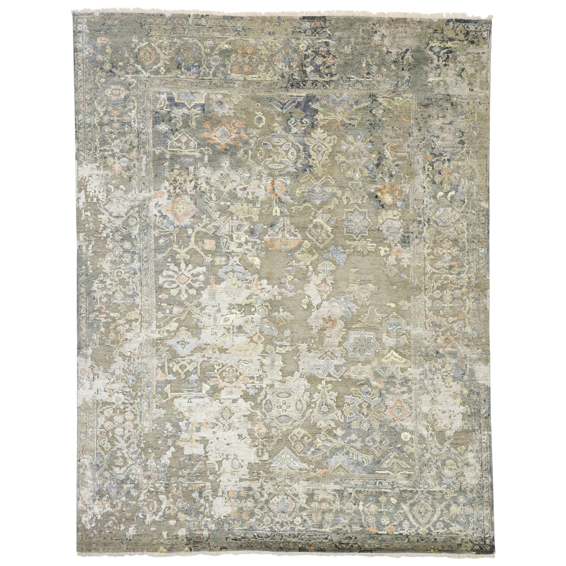 Transitional Area Rug with Oushak Pattern and Chinoiserie Style