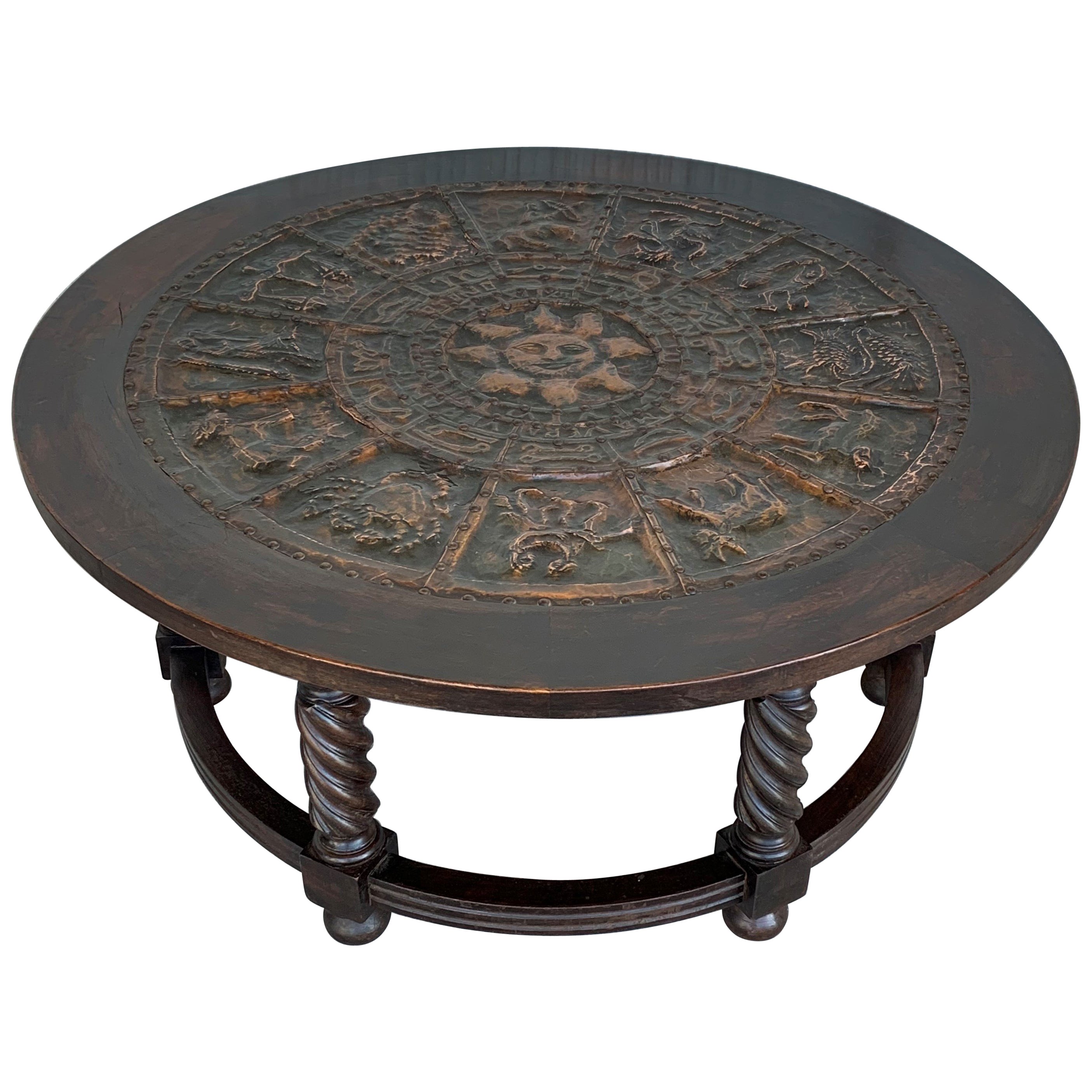 Mid 20th Round Circular Fassi De Sol Horoscope Coffee Table In Mid 20th Round Circular Fassi De Sol Horoscope Coffee Table In Metal And Walnut For At 1stdibs