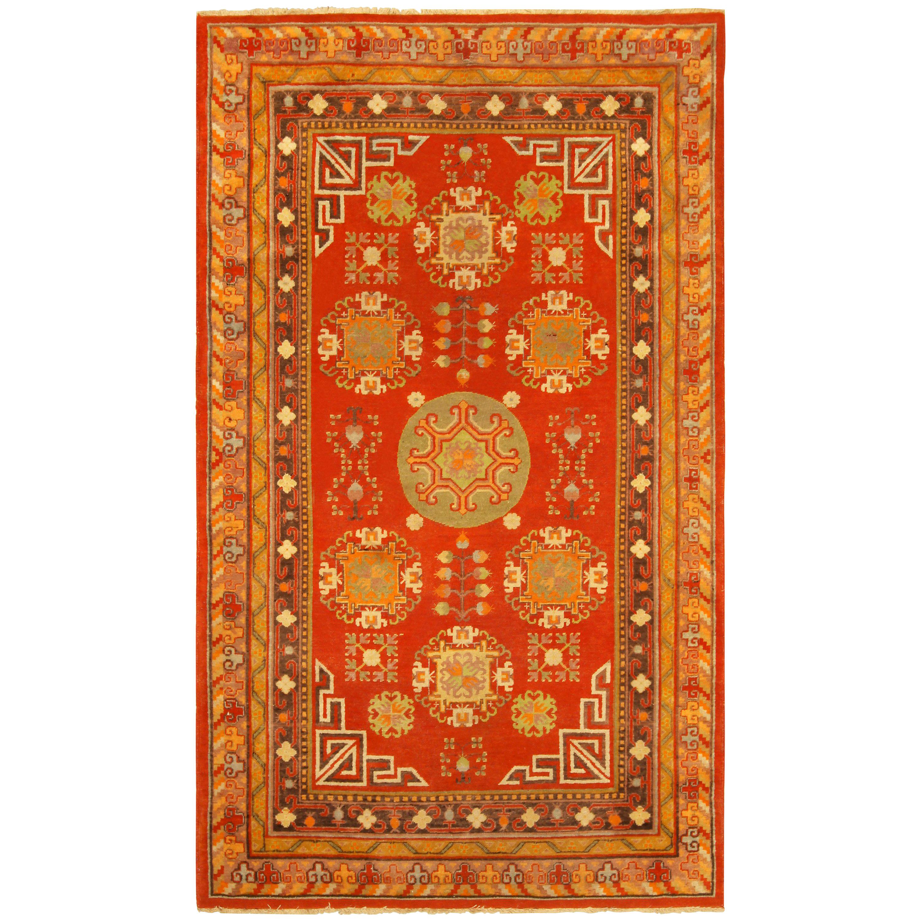 Vintage Khotan 'Samarkand' Red Handmade Wool Rug