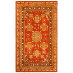 Antique Khotan 'Samarkand' Red Handmade Wool Rug