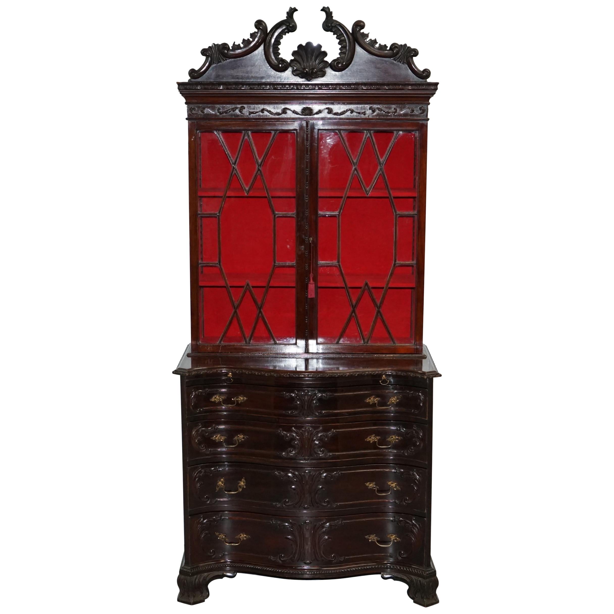 George III Thomas Chippendale Hardwood Bookcase on Serpentine Chest Drawers For Sale