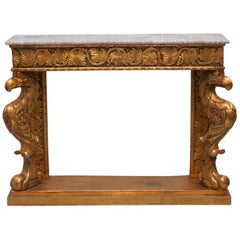 Vintage French Gold Giltwood Marble Topped Console Table Hand Carved Griffins
