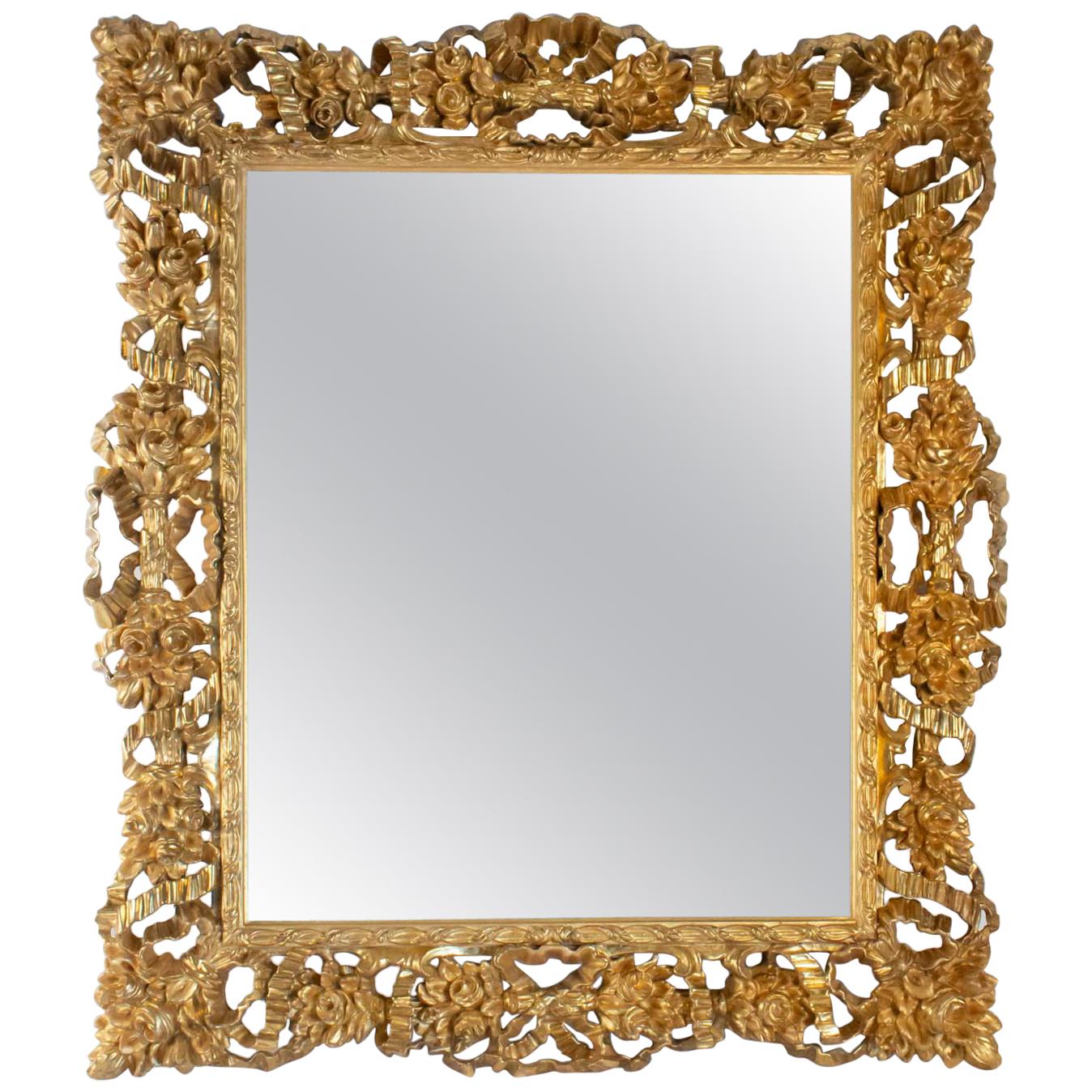 Important Napoleon III Mirror in Carved and Gilded Wood from the 19th Century