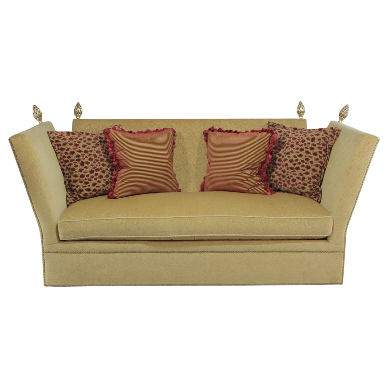 Ravishing Silk Velvet Knole Style Sofa with Gold Acorn Finials