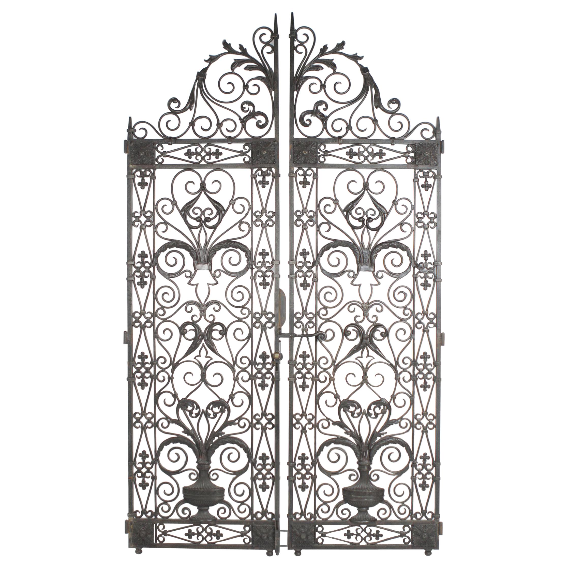 Super Impressive Pair of European Hand Wrought Iron Ornate Architectural Gates