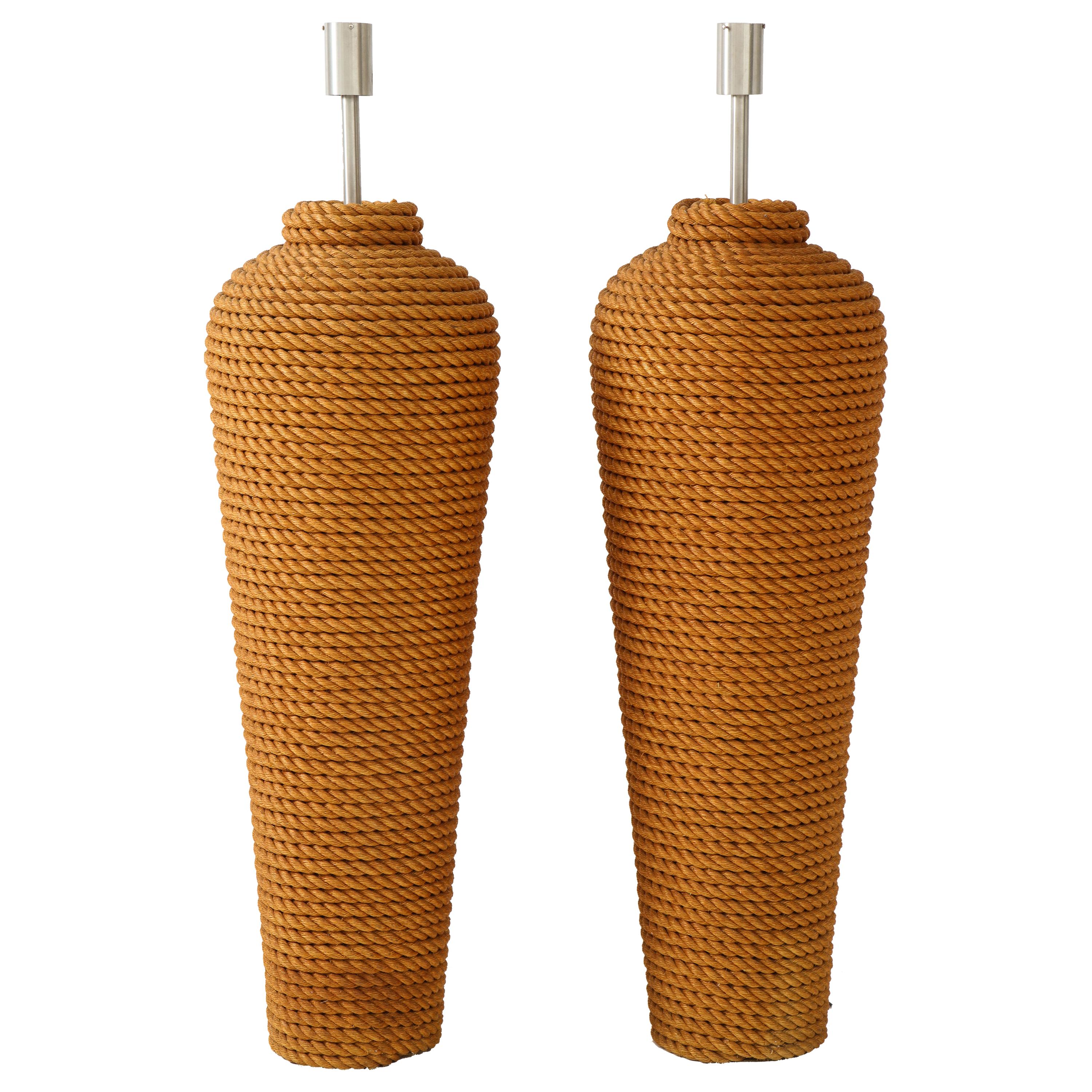 Pair of Monumental 1960s French Rope Floor Lamps