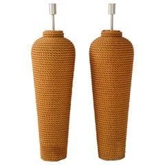 Pair of Monumental 1960s French Rope Floor Lamps