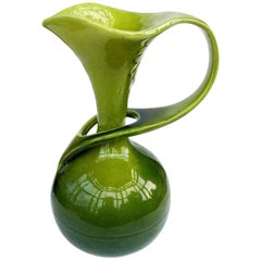 19th Century Arts & Craft Majolica Bretby Green Ewer