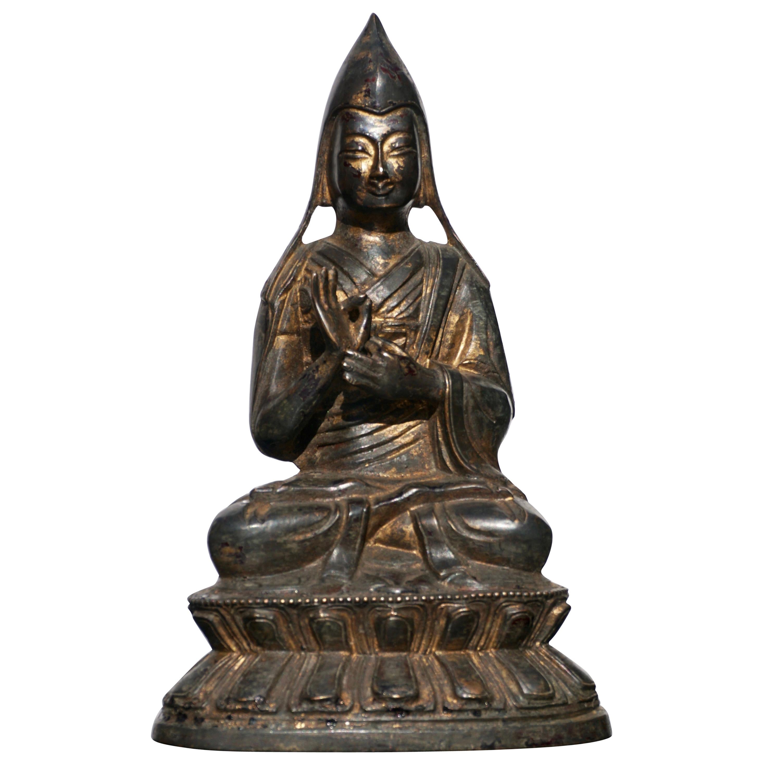 Tibeto Chinese 18th-19th Century Gild Bronze Tsong Khapa Statue