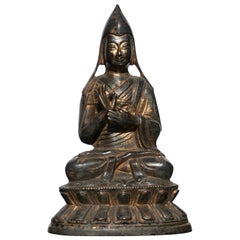 Tibeto Chinese 18th-19th Century Gild Bronze Tsong Khapa Statue