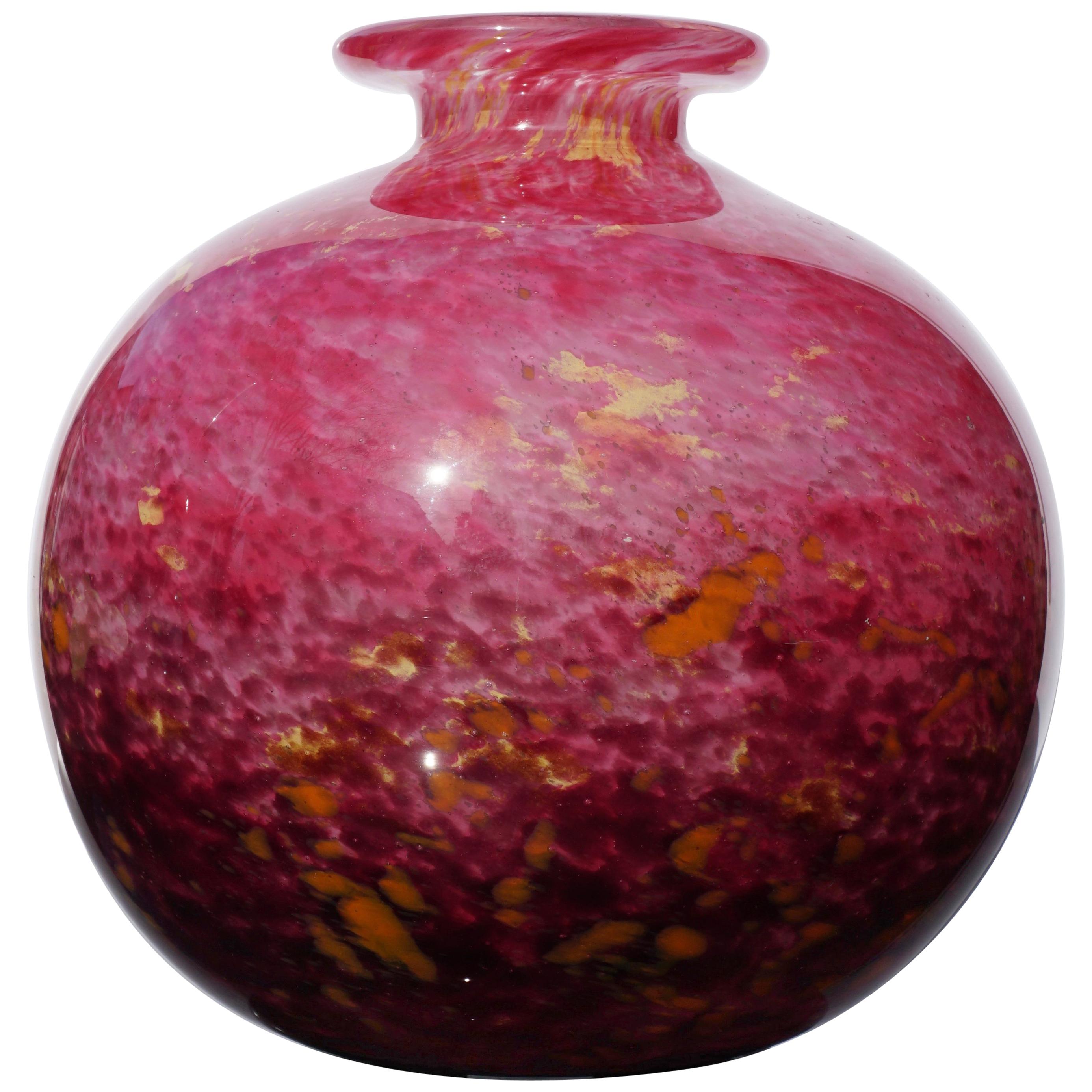 Art Deco French Schneider Bulbous Variegated Red Glass Vase