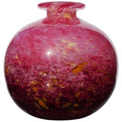 Vase Art Déco français Schneider en verre rouge bulbeux bigarré