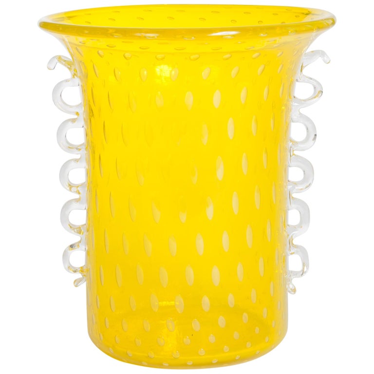 Huge Vintage Venini Murano Glass Vase in TransparentYellow Color