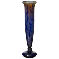 Art Deco Schneider Art Verre Francais Tall Blue Glass Vase