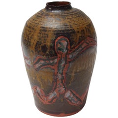 Retro Studio Ceramic Terracotta Vase with Crude Figural Design