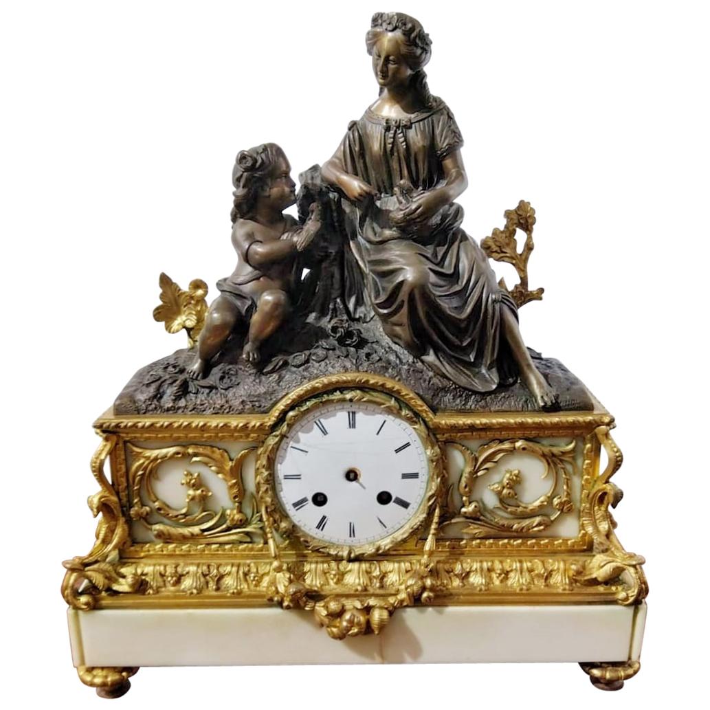 Mid-19th Century Napoleon III Gilt Bronze Ormolu Marble Mantel Clock LAST PRICE