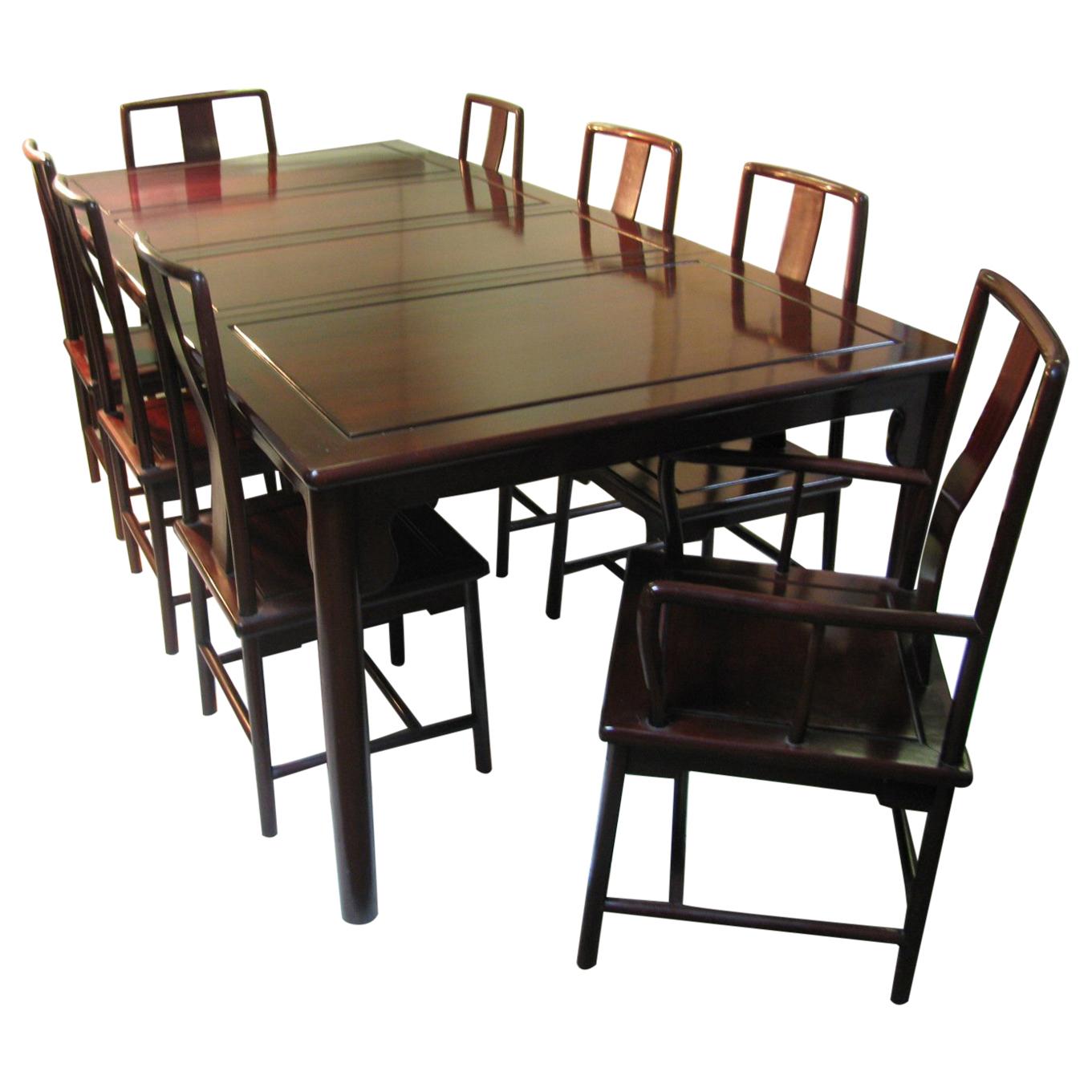 Mid Century Chinese Rosewood Dining Table and Eight Chairs