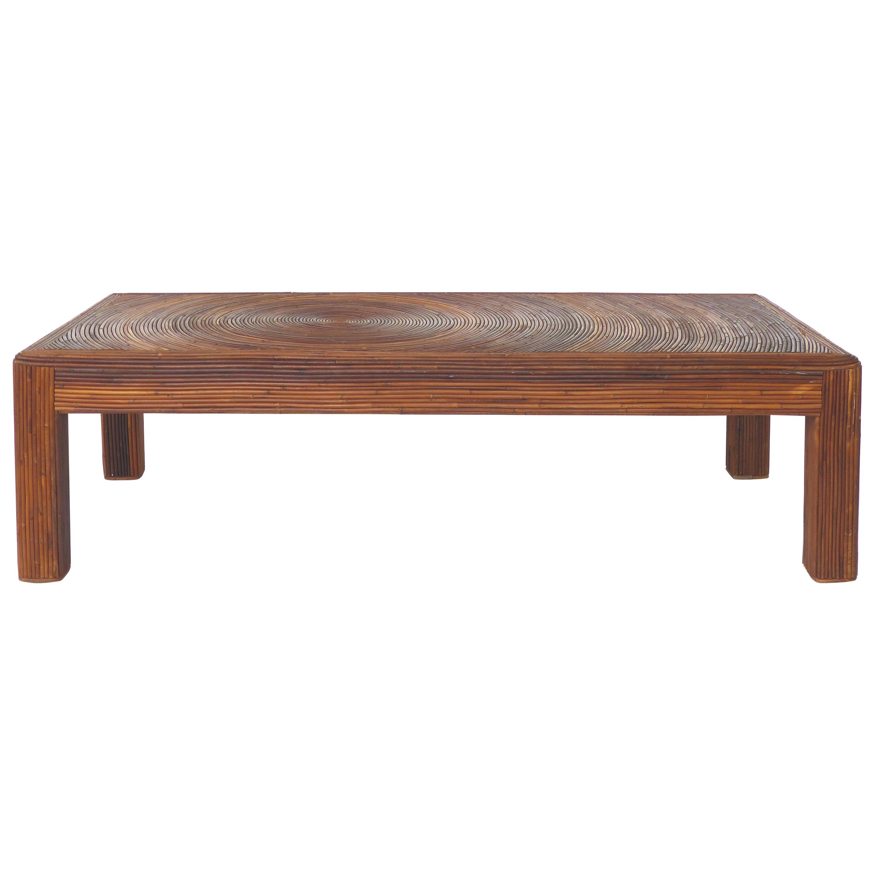 Pencil Reed Mid-Century Modern Coffee Table in the Style of Gabriella Crespi