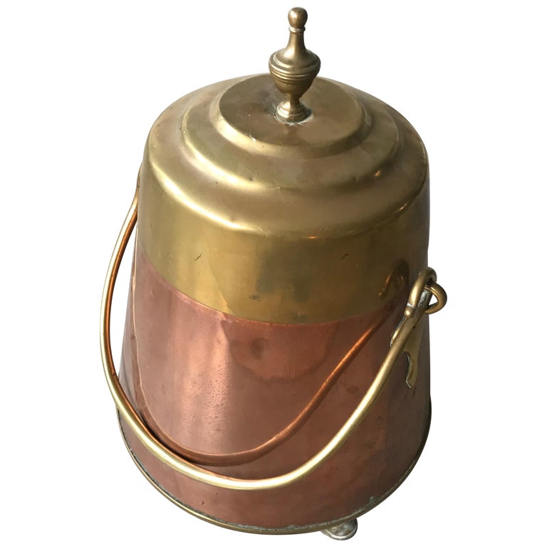 Antique Stylish Copper and Brass Coal Kettle, Fire Extinguisher Fire